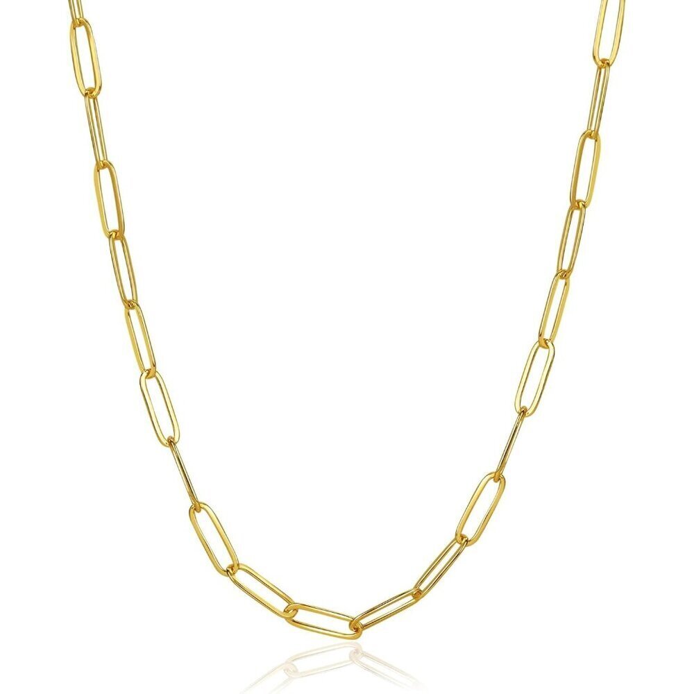14k Gold Over Stainless Steel Necklace 18 Inch Adjustable Paperclip Style